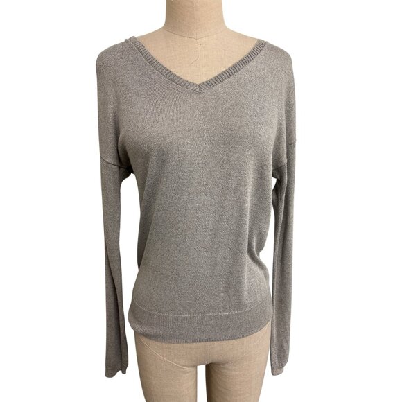 Vintage The Limited Silver Top V-Neck Sweater Small Gray Rayon/Nylon - Picture 1 of 12